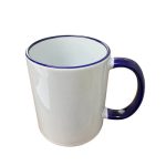 TAZA BLANCA 11 OZ INTERIOR BLANCO, ORILLA Y ASA AZUL OSCURO, PARA SUBLIMAR