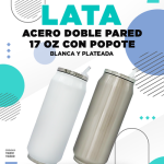 LATA DE ALUMINIO DOBLE PARED INOXIDABLE CON POPOTE 17 OZ 500 ML
