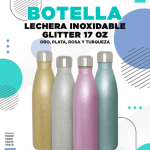 BOTELLA DE ALUMINIO TIPO LECHERA GLITTER COLORES 500 ML