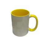 TAZA BLANCA INTERIOR Y ASA AMARILLA 15 OZ