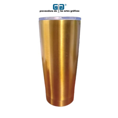 TERMO DOBLE PARED RUBBER DORADO CON TAPA FRIO Y  CAL 600 ML