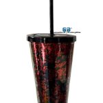 VASO LIKY ROJO GLITTER DOBLE FONDO TAPA Y POPOTE NEGRO