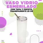 VASO VIDRIO ESMERILADO TAPA Y POPOTE 25 OZ