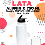 LATA DE ALUMINIO BLANCA CON TAPA NEGRA SILICON CON POPOTE PARA SUBLIMAR 750 ML SUBLIMACION ENCOGRAPHICS