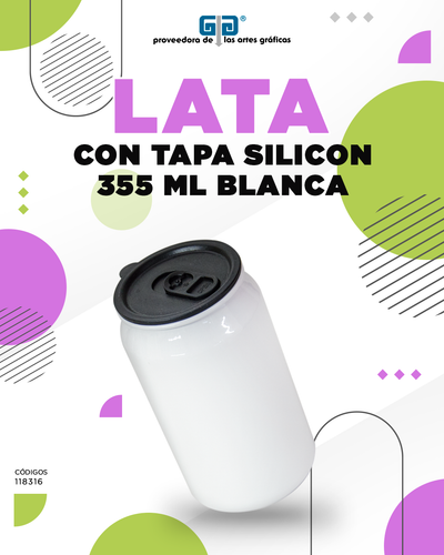 LATA DE ALUMINIO BLANCA CON TAPA SILICON PARA SUBLIMAR 355 ML SUBLIMACION ENCOGRAPHICS
