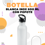 BOTELLA DE ALUMINIO BLANCA CON POPOTE PARA SUBLIMAR 600 ML SUBLIMACION ENCOGRAPHICS