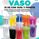 VASO CAPI 16 OZ VASO Y TAPA MISMO COLOR, POPOTE NATURAL, VARIEDAD EN COLORES