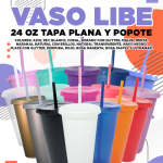 VASO LIBE 24 OZ TAPA PLANA Y POPOTE VARIEDAD EN COLORES