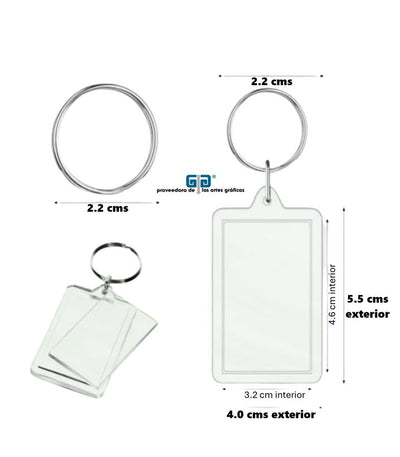 LLAVERO ACRILICO RECTANGULAR TRANSPARENTE ENVASADO INDIVIDUAL 4X5.5 CMS exterior