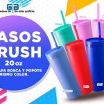 VASO CRUSH 20 OZ CON TAPA ROSCA Y POPOTE  VARIEDAD EN COLORES
