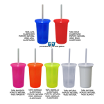 VASO CAPI  12 OZ CON TAPA Y POPOTE VARIEDAD EN COLORES Y POPOTE NATURAL