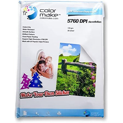 Papel Blanco, fotográfico, con adhesivo, COLORMAKE tamaño A4, con 50 hojas. 135g