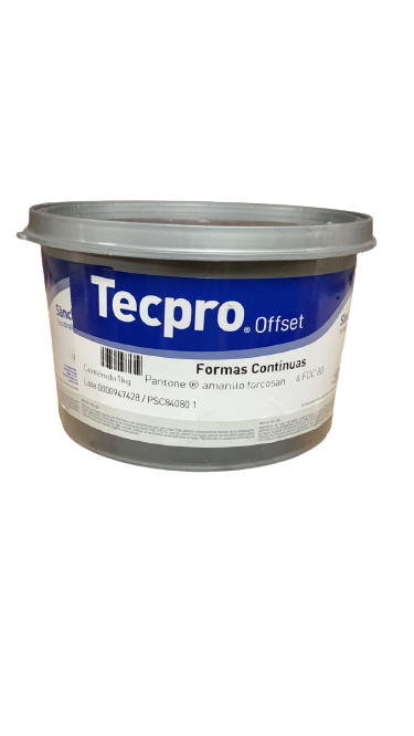 TINTA PARA PRENSA OFFSET COLOR	AMARILLO FORCOSAN	CLAVE 4 FOC 80 CONTENIDO 1 KG	MARCA	TECPRO SANCHEZ	PRODUCCION EN MEXICO