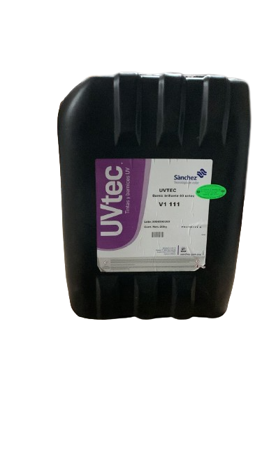 BARNIZ UV BRILLANTE	CLAVE VI 111	CONTENIDO 20 KG MARCA	TECPRO SANCHEZ	PRODUCCION EN MEXICO